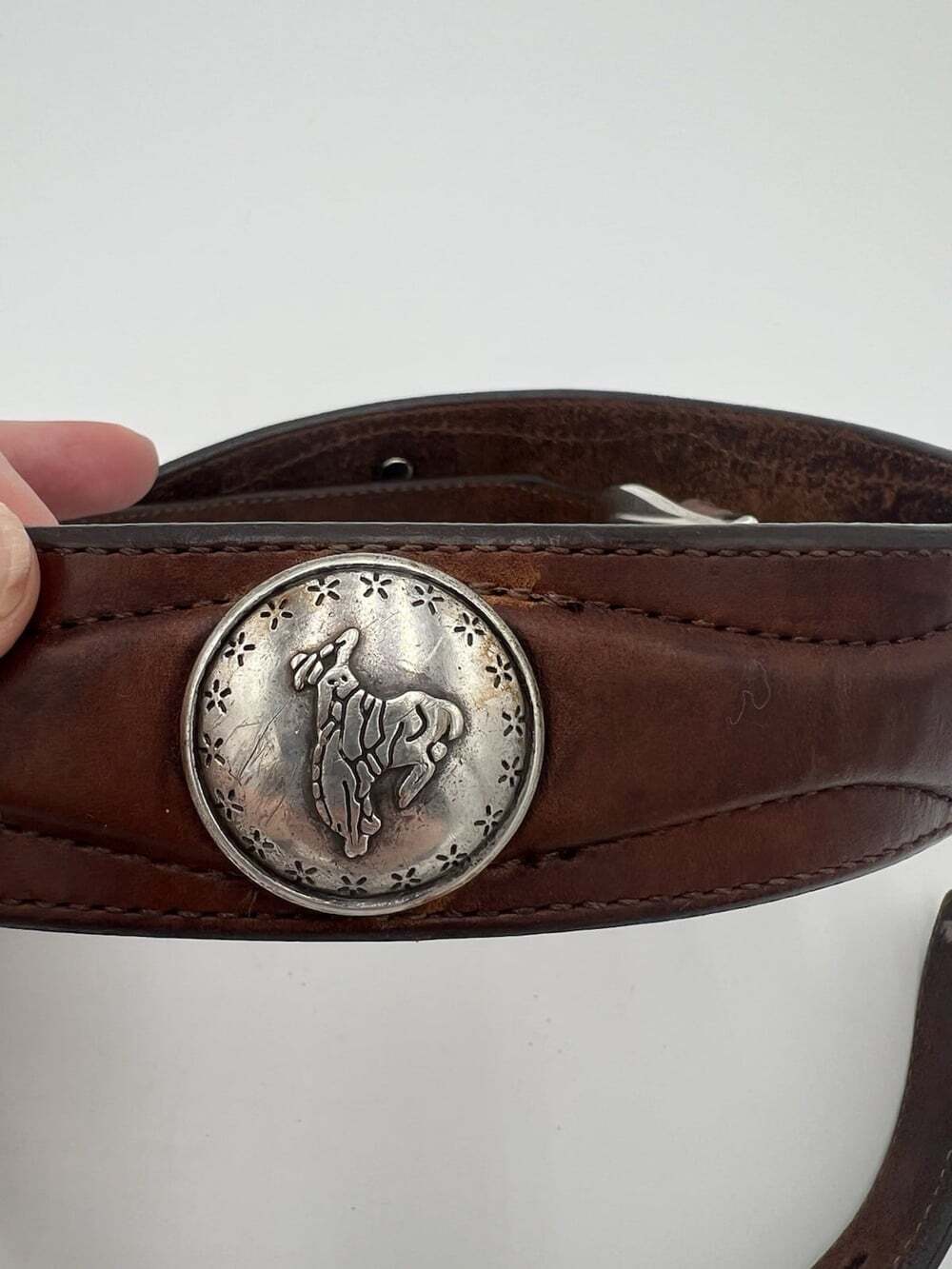Justin 1638D Leather Western Belt Size 40 Cowboy Bull Rider Concho Brown - Picture 6 of 14